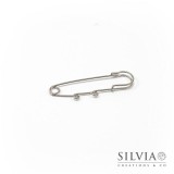 Base per spilla con 2 anellini rodio in ottone 68x15 mm