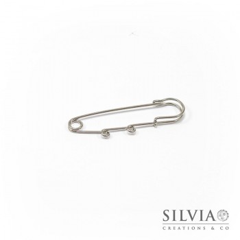 Base per spilla con 2 anellini rodio in ottone 68x15 mm