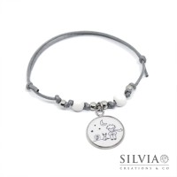 Bracciale con cordino cerato Piccolo Principe volpe e rosa disegno