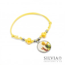 Bracciale con cordino cerato giallo Piccolo Principe e volpe disegno a colori 