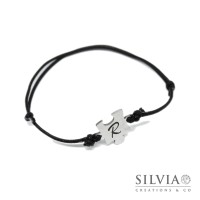 Bracciale cordino cerato ciondolo puzzle acciaio con incisione lettera iniziale