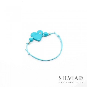 Bracciale cordino cerato con cuore azzurro 