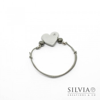 Bracciale cordino cerato con cuore grigio