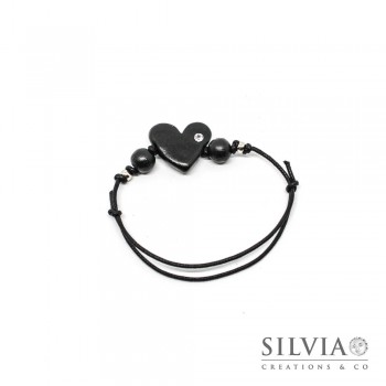 Bracciale cordino cerato con cuore nero