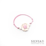 Bracciale cordino cerato con fiore bianco e rosa