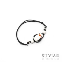 Bracciale cordino cerato con pinguino