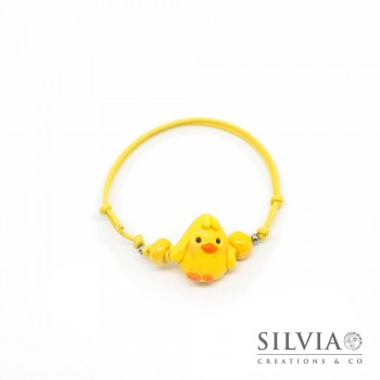 Bracciale cordino cerato con pulcino giallo