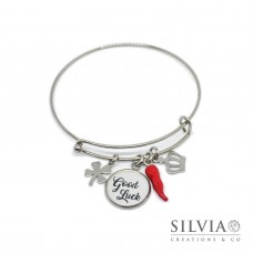 Bracciale bangle con ciondolo Good Luck e ciondoli portafortuna