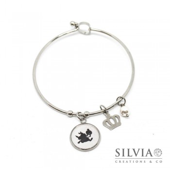 Bracciale bangle Alice in Wonderland inspired con bianconiglio