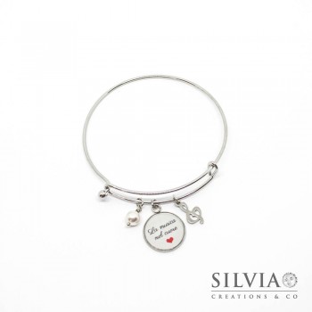 Bracciale bangle in acciaio con frase "La musica nel cuore"