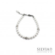 Bracciale con perle Swarovski Elements bianche da 6 mm e perle pavè