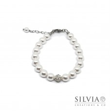 Bracciale con perle Swarovski Elements bianche da 8 mm e perla pavè