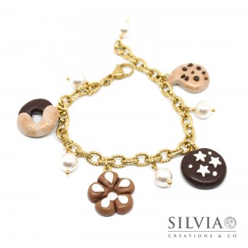 Bracciale catena oro in acciaio con biscotti 