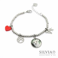 Bracciale palline acciaio personalizzato con fotografia cane o gatto o coniglio