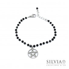 Bracciale catena acciaio con cristalli neri pentacolo Bracciale catena acciaio con cristalli neri pentacolo