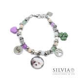 Bracciale perle e cristalli con fotografia cane gatto o coniglio e charms