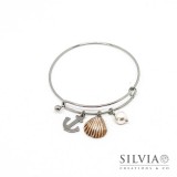 Bracciale bangle in acciaio con conchiglia e ancora