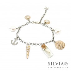 Bracciale catena con charms conchiglie e "message in a bottle"