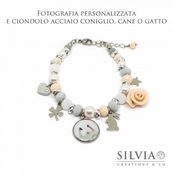 Bracciale personalizzato con fotografia cane gatto o coniglio e charms