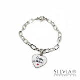 Bracciale catena acciaio e ciondolo a forma di cuore con scritta Super Nonna