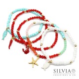 Bracciale elastico con corallini o cristalli colorati da 4mm e ciondolo