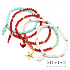 Bracciale elastico con corallini o cristalli colorati da 4mm e ciondolo