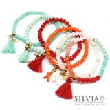 Bracciale elastico con corallini o cristalli colorati da 6mm e ciondolo o nappina