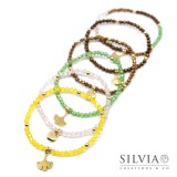 Bracciale elastico cristallini 4mm gialli rosa verdi o marroni charm dorato