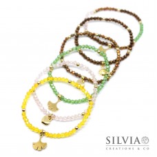 Bracciale elastico cristallini 4mm gialli rosa verdi o marroni charm dorato Bracciale elastico cristallini 4mm gialli rosa verdi o marroni charm dorato