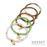 Bracciale elastico cristallini 6mm rosa verdi o marroni charm dorato