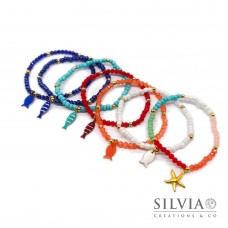 Bracciale elastico con corallini o cristalli colorati da 4mm e ciondolo Bracciale elastico con corallini o cristalli colorati da 4mm e ciondolo
