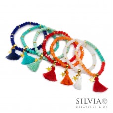 Bracciale elastico con cristalli colorati da 6mm e nappina