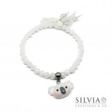 Bracciale elastico con cristalli bianchi e musetto koala