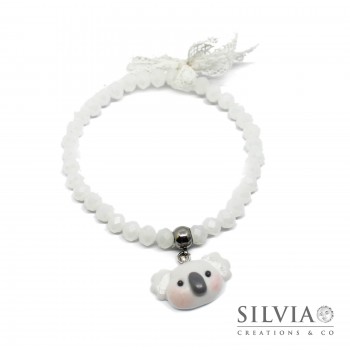 Bracciale elastico con cristalli bianchi e musetto koala