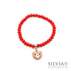 Bracciale elastico con cristalli rossi e musetto orsetto peluche