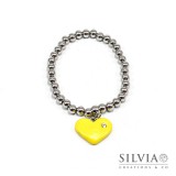 Bracciale perle acciaio con cuore giallo e strass