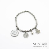 Bracciale elastico con perle acciaio pinguino e fiocco di neve