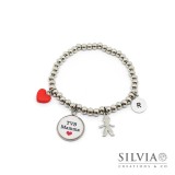 Bracciale elastico perle acciaio ciondolo "TVB Mamma" e charms