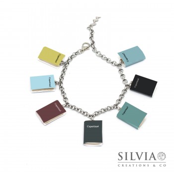 Bracciale acciaio con miniatura di libri a scelta