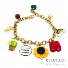 Bracciale con catena acciaio color oro e charms ispirati al Mago di Oz