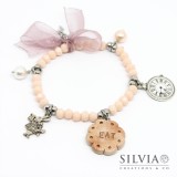 Bracciale elastico a tema Alice con cristalli, biscotto "eat" e charms