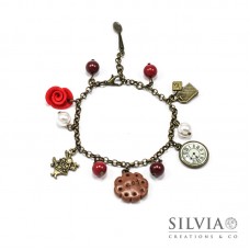 Bracciale Alice inspired color bronzo con rosa rossa