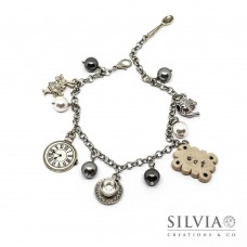 Bracciale Alice inspired grigio con charms