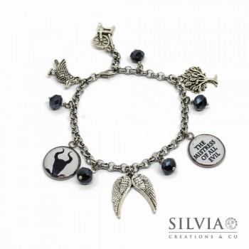 Bracciale catena acciaio Malefica inspired con charms