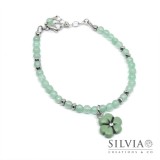 Bracciale donna con perle di avventurina verde da 4 mm e trifoglio