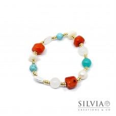 Bracciale elastico Sandra con perle turchese e corallo 