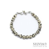 Bracciale uomo con perle di diaspro dalmata da 6 mm e chiusura a moschettone