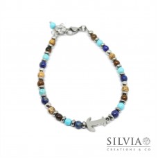 Bracciale uomo perle 4mm lapislazzuli occhio di tigre diaspro turchese e ancora