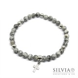 Bracciale uomo con perle di diaspro picasso da 6mm e croce in acciaio