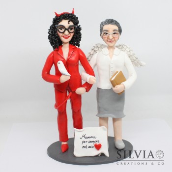 Cake topper madre e figlia angioletto e diavoletto
